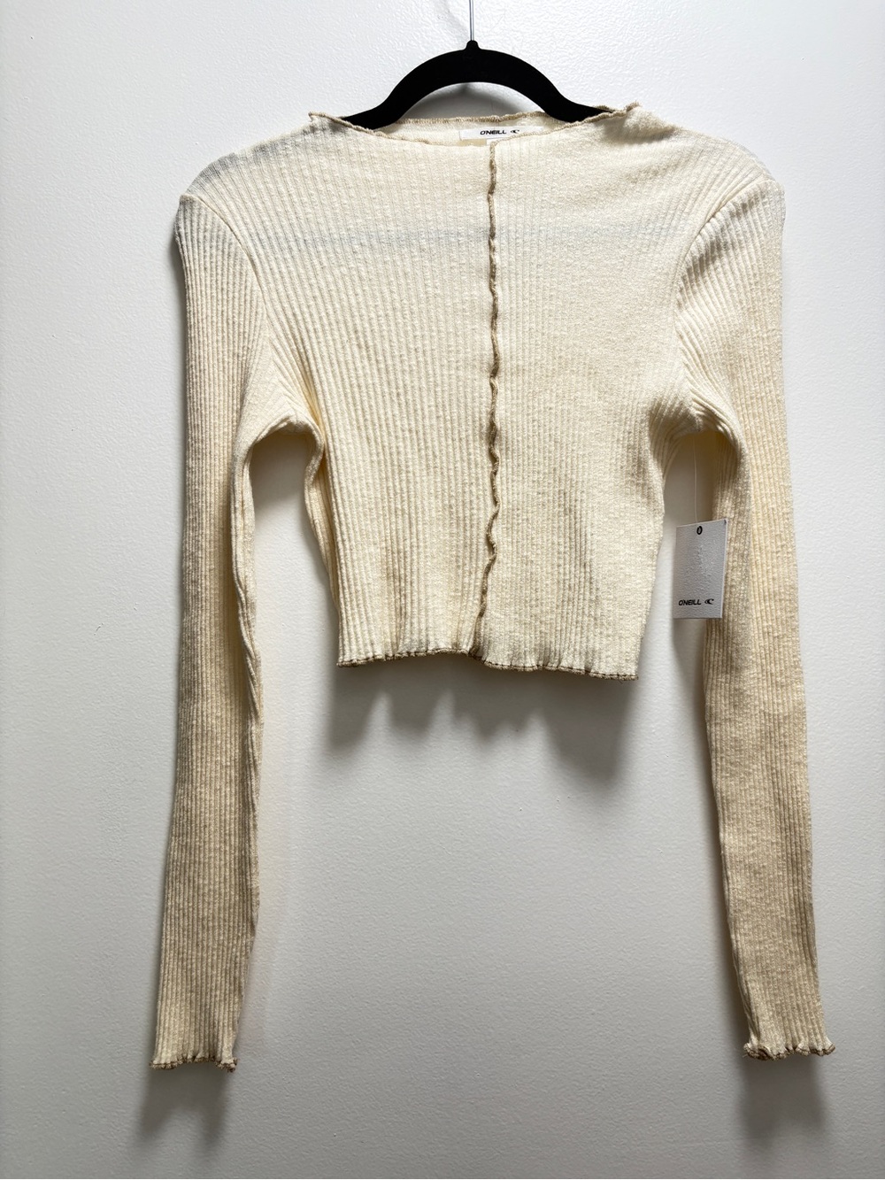 O'Neill Cream Ribbed Long-Sleeve - S - Bandage cropped minimalist sporty